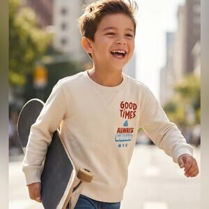 OshKosh B'gosh Boys DayDream Fleece Pullover Sweatshirt-Cream “Always Chill NYC”